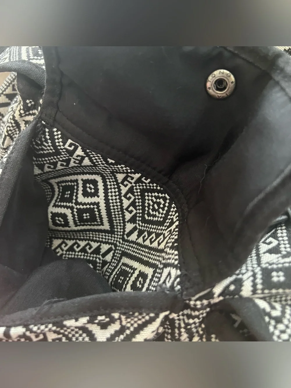 Mudd Boho Fabric Backpack Black and White Geometric Tribal Print